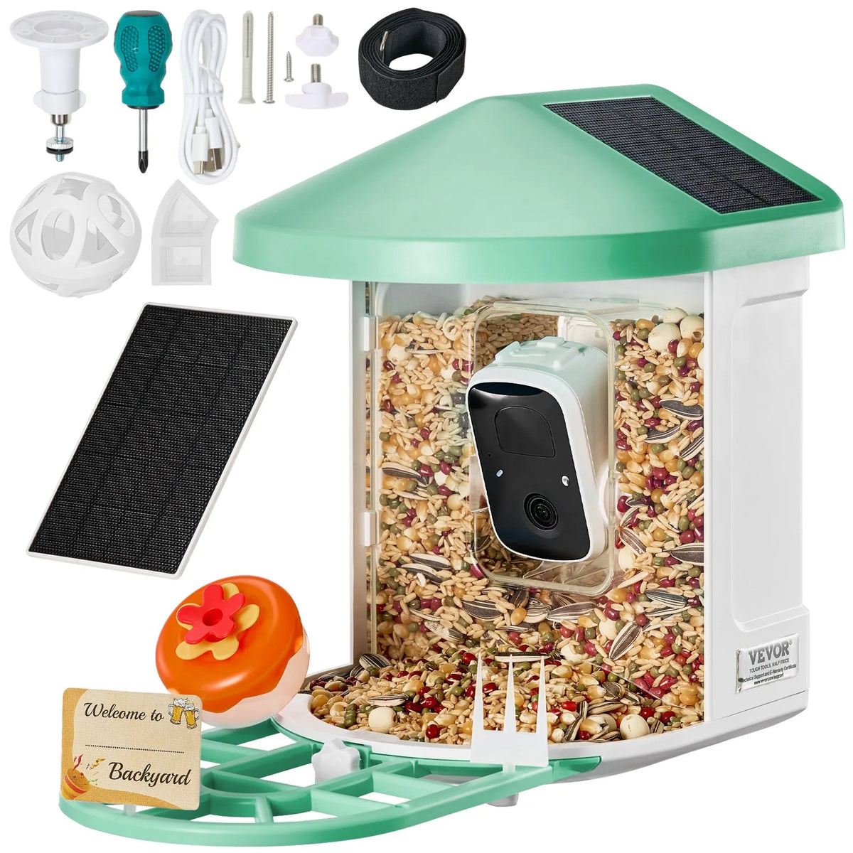 VEVOR Smart Bird Feeder with 2K Camera, AI Species Recognition and 3 Solar Panels, with Automatic Recording