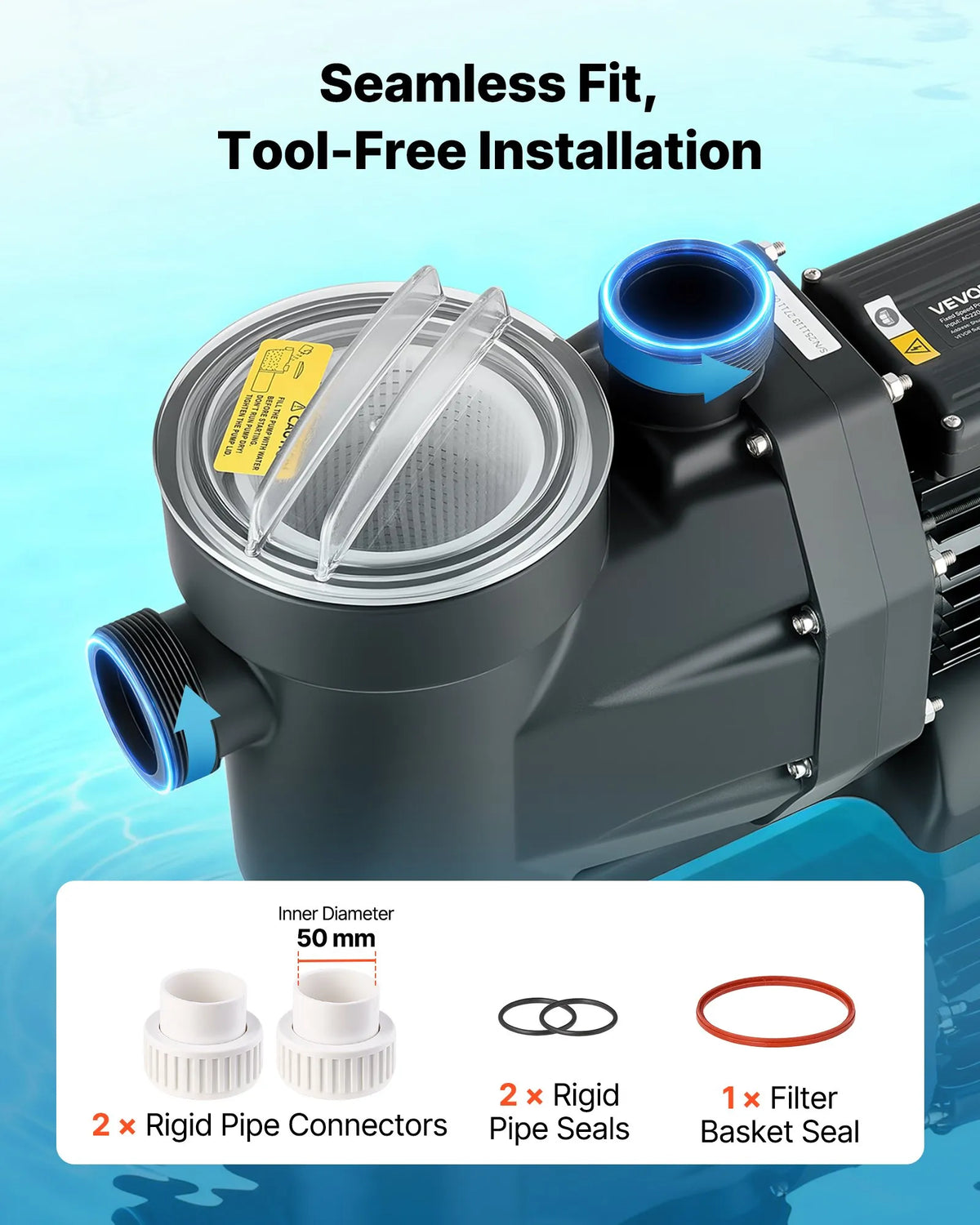 VEVOR Pool Pump 1300 W, up to 28,800 l/h, 220–240 V, 2850 rpm, 17 m Head, with 24 h Timer and Filter Basket, Above-Ground and In-Ground Pools, Spa