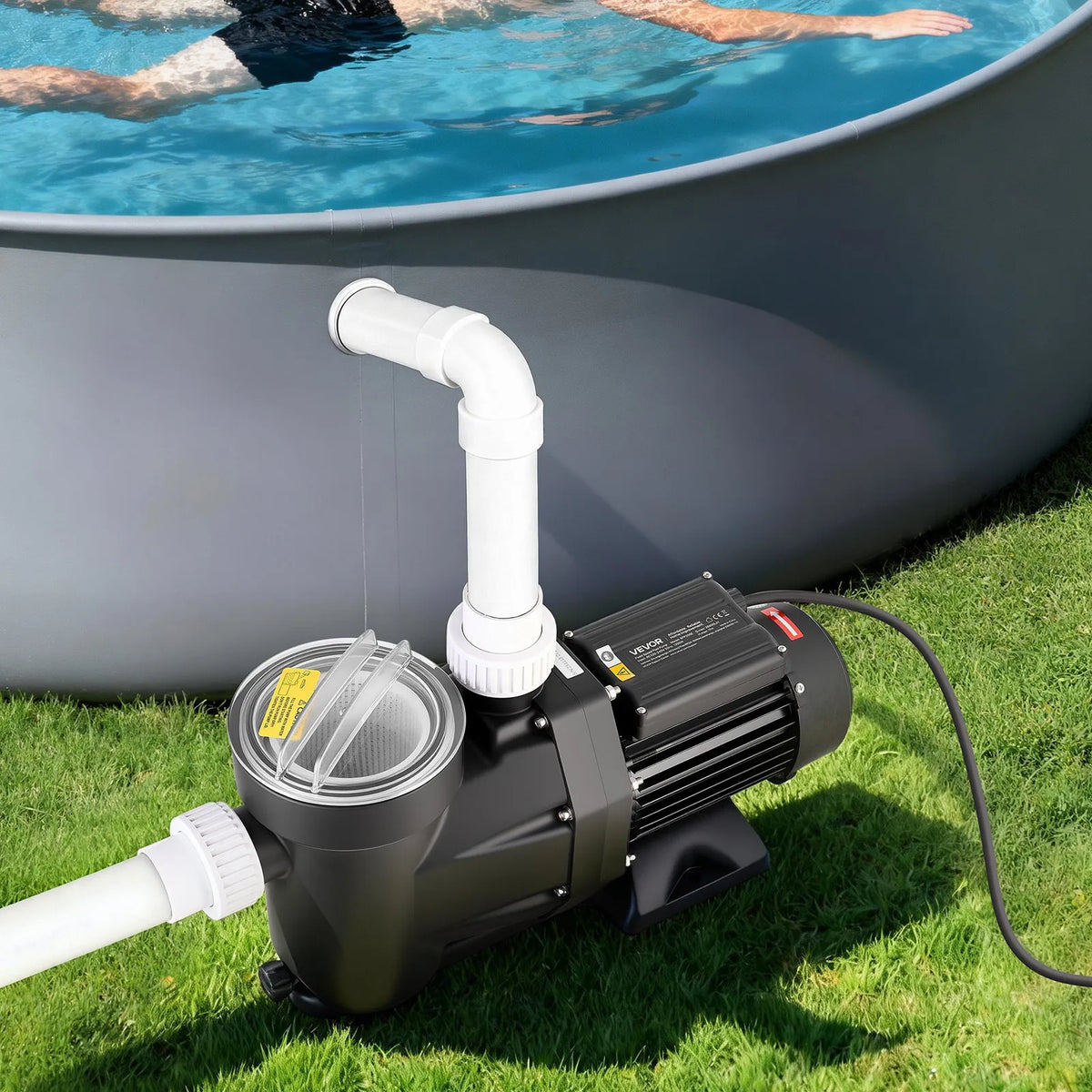 VEVOR Pool Pump 1300 W, up to 28,800 l/h, 220–240 V, 2850 rpm, 17 m Head, with 24 h Timer and Filter Basket, Above-Ground and In-Ground Pools, Spa