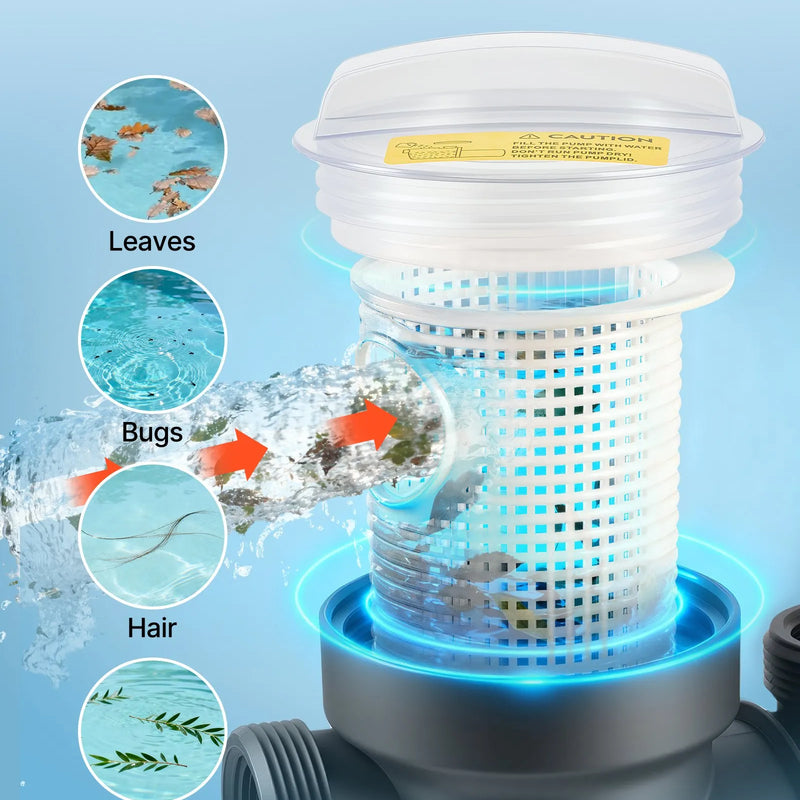 VEVOR virszemes baseina sūknis 250 W, līdz 11 700 l/h, 220–240 V, 2850 apgr./min, 8 m pacēlums, ar filtra grozu un vāku, piemērots baseiniem un spa