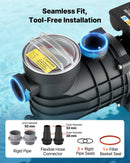 VEVOR virszemes baseina sūknis 250 W, līdz 11 700 l/h, 220–240 V, 2850 apgr./min, 8 m pacēlums, ar filtra grozu un vāku, piemērots baseiniem un spa