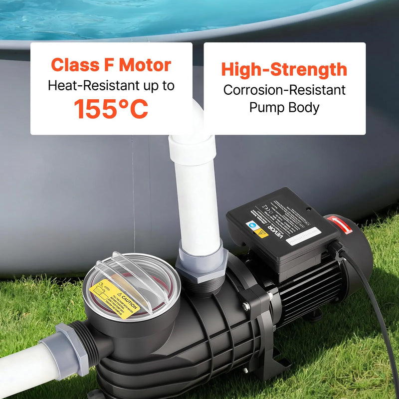 VEVOR virszemes baseina sūknis 250 W, līdz 11 700 l/h, 220–240 V, 2850 apgr./min, 8 m pacēlums, ar filtra grozu un vāku, piemērots baseiniem un spa