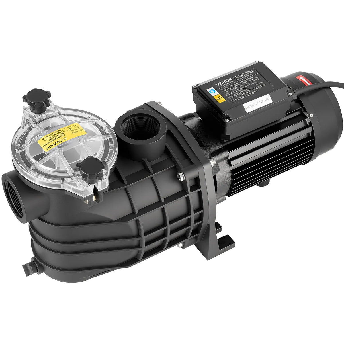 VEVOR Pool Pump 3000 W, Max. Flow 35,000 L/h, Single Speed Swimming Pool Pump, AC 220–240 V, 2860 RPM, Max. Head 19 m, with 24 Hour Timer and Filter Basket, for Above Ground and In-Ground Pools, Hot Tubs and Spas