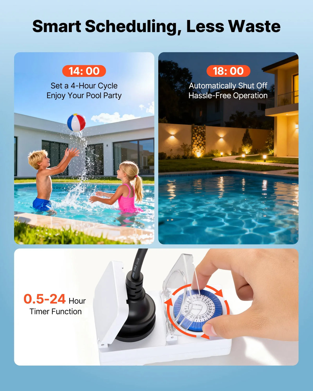 VEVOR Pool Pump 3000 W, Max. Flow 35,000 L/h, Single Speed Swimming Pool Pump, AC 220–240 V, 2860 RPM, Max. Head 19 m, with 24 Hour Timer and Filter Basket, for Above Ground and In-Ground Pools, Hot Tubs and Spas
