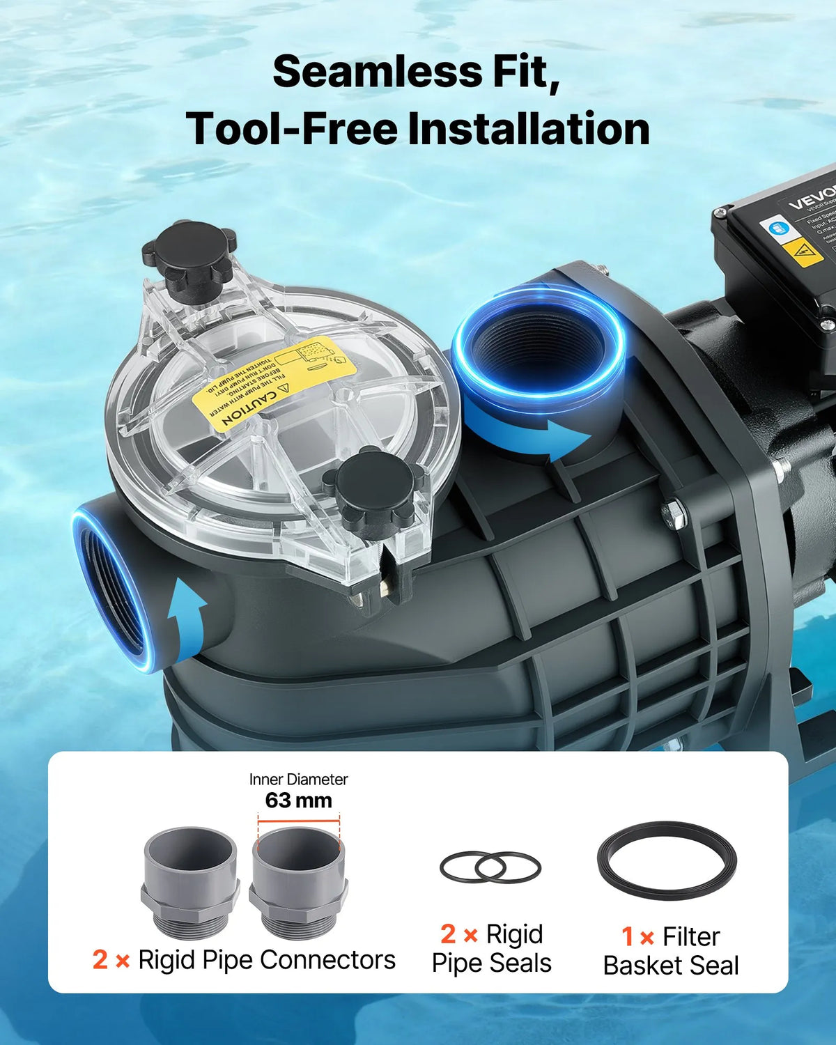 VEVOR Pool Pump 3000 W, Max. Flow 35,000 L/h, Single Speed Swimming Pool Pump, AC 220–240 V, 2860 RPM, Max. Head 19 m, with 24 Hour Timer and Filter Basket, for Above Ground and In-Ground Pools, Hot Tubs and Spas