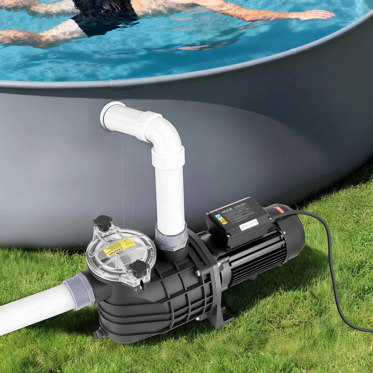 VEVOR Pool Pump 3000 W, Max. Flow 35,000 L/h, Single Speed Swimming Pool Pump, AC 220–240 V, 2860 RPM, Max. Head 19 m, with 24 Hour Timer and Filter Basket, for Above Ground and In-Ground Pools, Hot Tubs and Spas