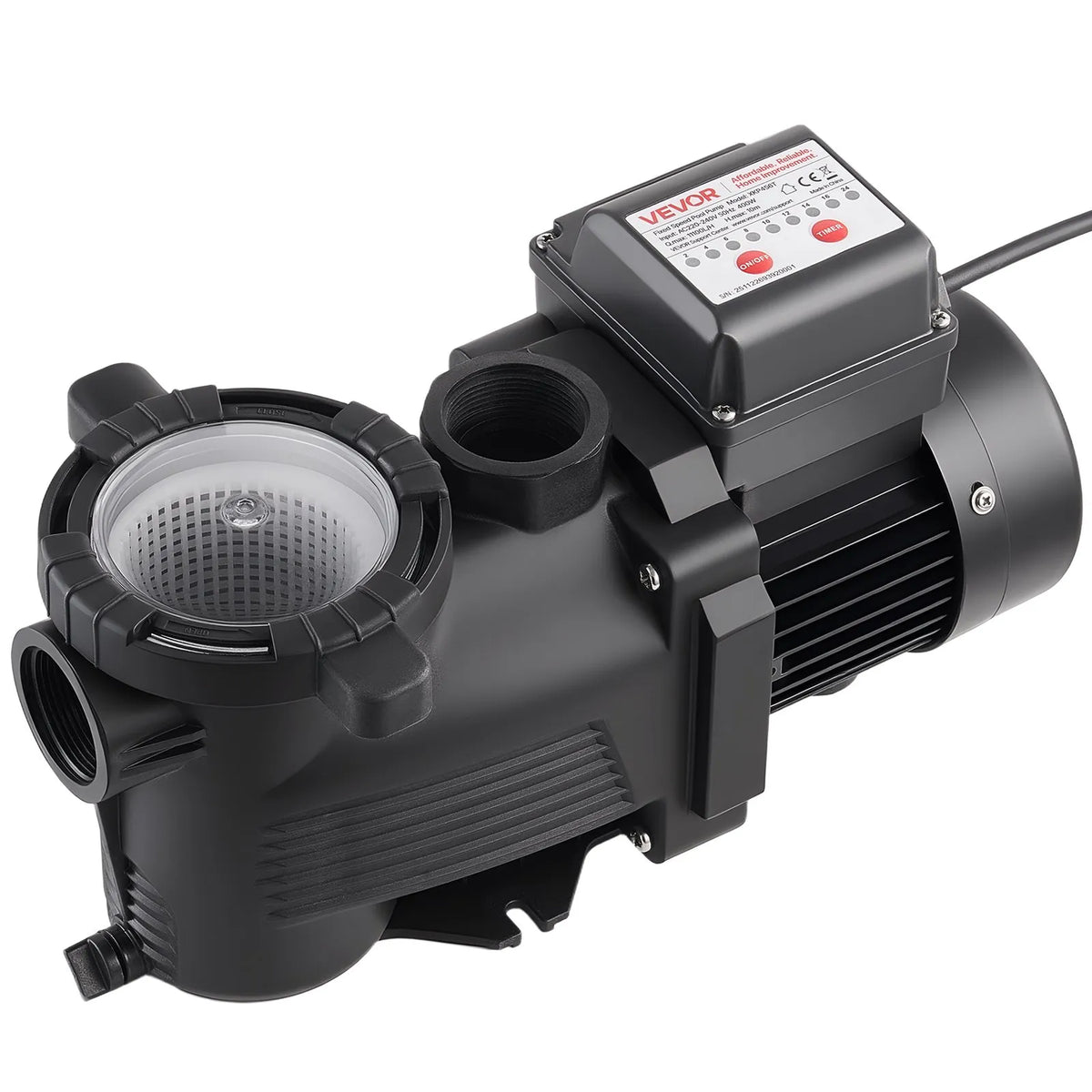 VEVOR Pool Pump 400 W, up to 11,100 l/h, 220–240 V, 3450 rpm, 10 m Head, with 24 h Timer and Filter Basket, for Above-Ground and In-Ground Pools, Spa