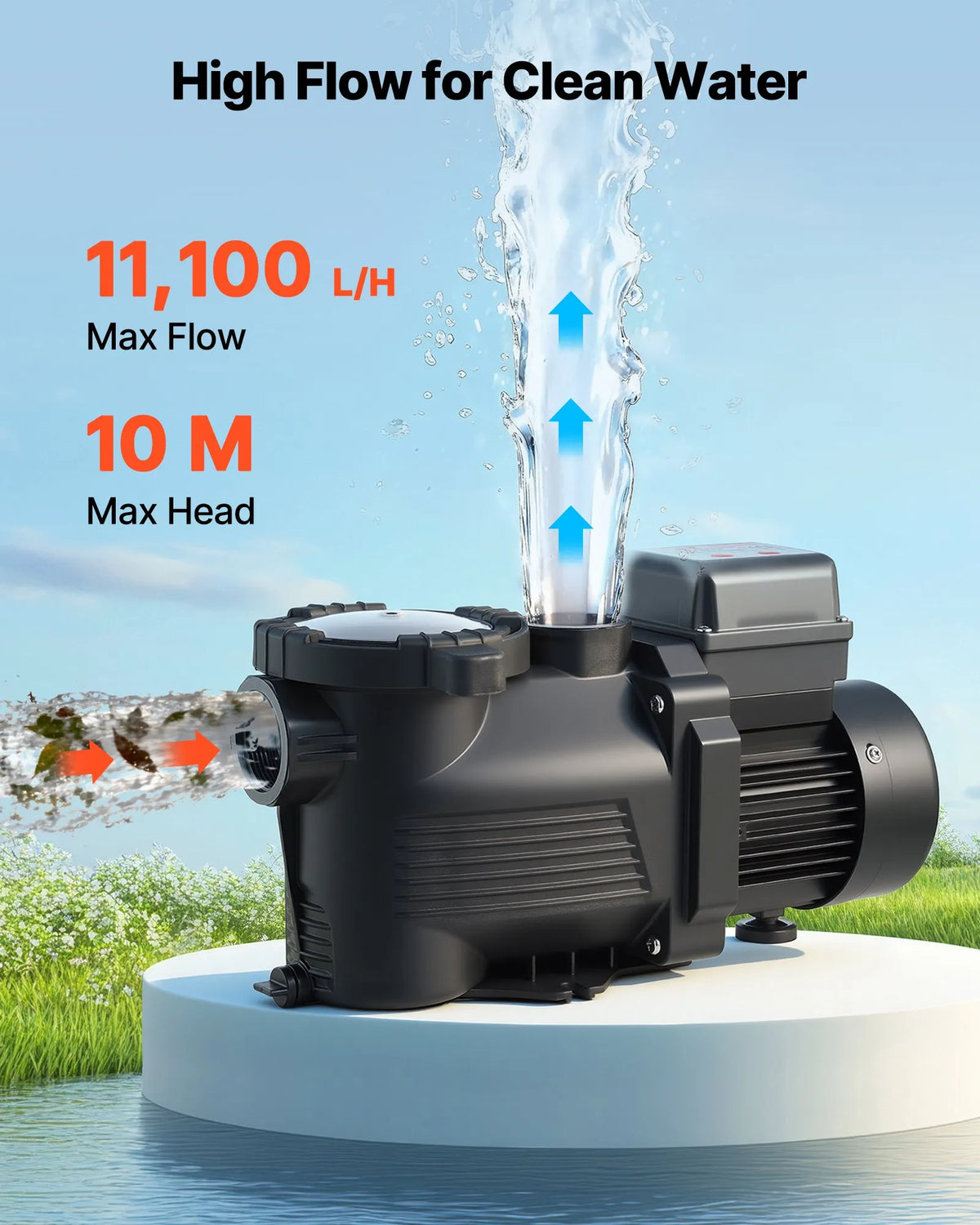 VEVOR Pool Pump 400 W, up to 11,100 l/h, 220–240 V, 3450 rpm, 10 m Head, with 24 h Timer and Filter Basket, for Above-Ground and In-Ground Pools, Spa