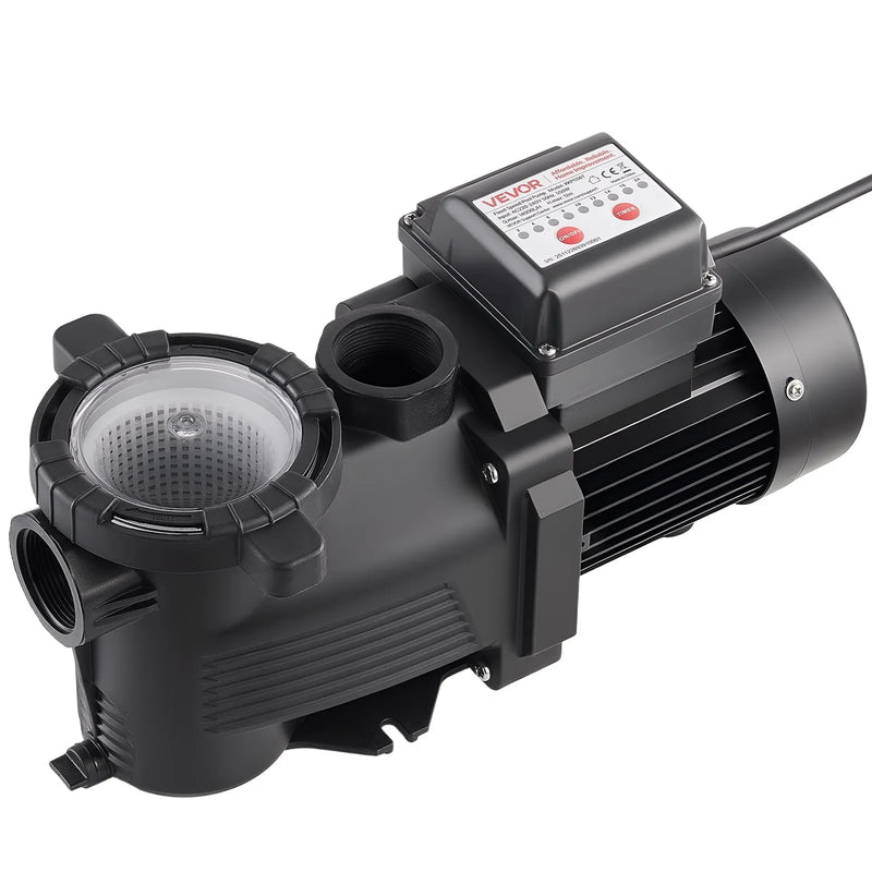 VEVOR baseina sūknis 550 W, līdz 14 000 l/h, 220–240 V, 3450 apgr./min, 12 m pacēlums, ar 24 h taimeri un filtra grozu, virszemes un iegremdētiem baseiniem, spa