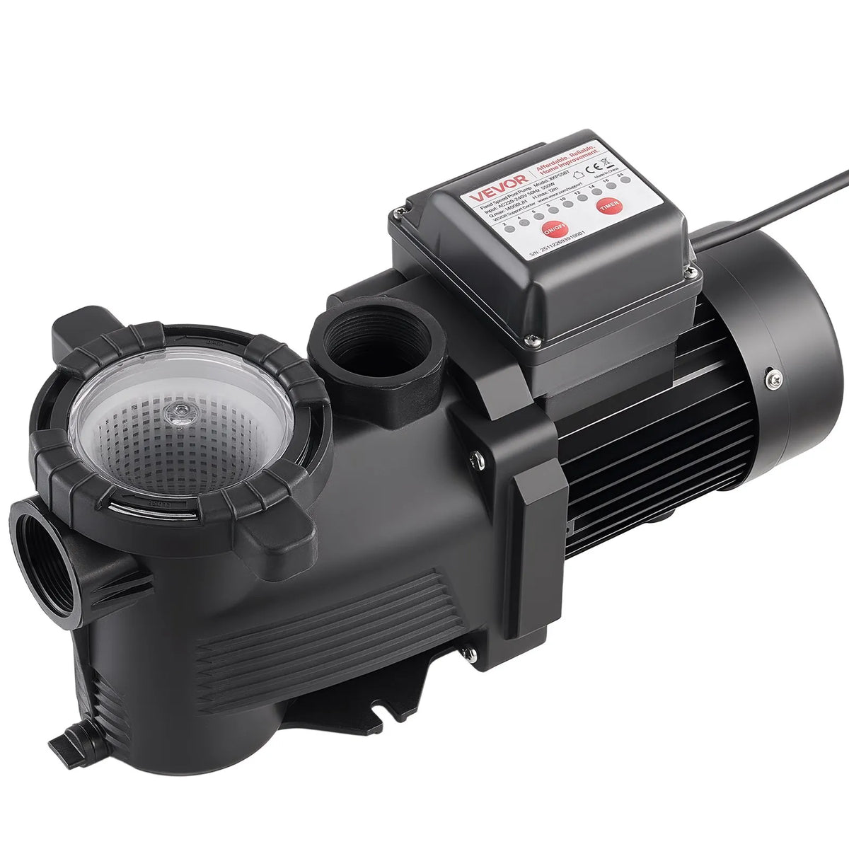 VEVOR Pool Pump 550 W, up to 14,000 l/h, 220–240 V, 3450 rpm, 12 m lift, with 24 h timer and filter basket, above-ground and in-ground pools, spa