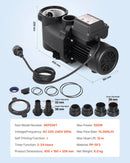 VEVOR baseina sūknis 550 W, līdz 14 000 l/h, 220–240 V, 3450 apgr./min, 12 m pacēlums, ar 24 h taimeri un filtra grozu, virszemes un iegremdētiem baseiniem, spa