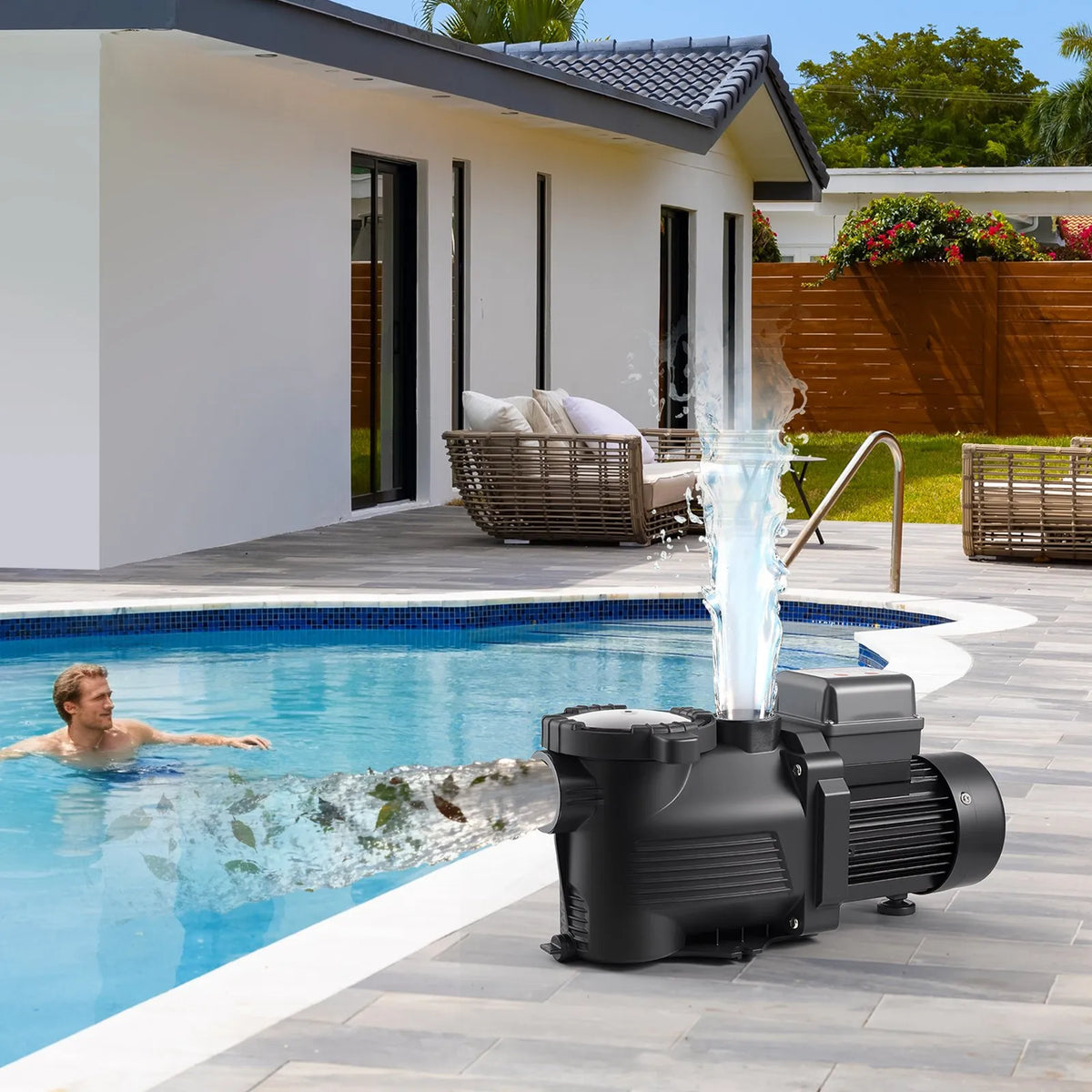 VEVOR Pool Pump 550 W, up to 14,000 l/h, 220–240 V, 3450 rpm, 12 m lift, with 24 h timer and filter basket, above-ground and in-ground pools, spa