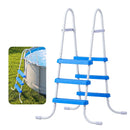 VEVOR virszemes baseina kāpnes ar 3 pakāpieniem, tērauda A veida rāmis, piemērotas baseiniem līdz 91,4 cm sienas augstumam, nestspēja līdz 136 kg, neslīdoši plati pakāpieni drošai iekļūšanai un izkļūšanai, viegla uzstādīšana, balta un zila krāsa