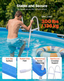 VEVOR virszemes baseina kāpnes ar 3 pakāpieniem, tērauda A veida rāmis, piemērotas baseiniem līdz 91,4 cm sienas augstumam, nestspēja līdz 136 kg, neslīdoši plati pakāpieni drošai iekļūšanai un izkļūšanai, viegla uzstādīšana, balta un zila krāsa