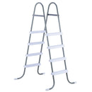 VEVOR virszemes baseina kāpnes ar 4 pakāpieniem, tērauda A veida rāmis, piemērotas baseiniem līdz 121,9 cm sienas augstumam, nestspēja līdz 136 kg, neslīdoši plati pakāpieni drošai iekļūšanai un izkļūšanai, viegla uzstādīšana, pelēka un balta krāsa