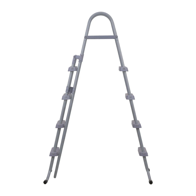 VEVOR virszemes baseina kāpnes ar 4 pakāpieniem, tērauda A veida rāmis, piemērotas baseiniem līdz 132,1 cm sienas augstumam, nestspēja līdz 136 kg, neslīdoši plati pakāpieni drošai iekļūšanai un izkļūšanai, viegla uzstādīšana, pelēka krāsa