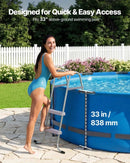 VEVOR virszemes baseina kāpnes ar 2 pakāpieniem, tērauda A veida rāmis, piemērotas baseiniem līdz 83,8 cm sienas augstumam, nestspēja līdz 136 kg, neslīdoši plati pakāpieni drošai iekļūšanai un izkļūšanai, viegla uzstādīšana, pelēka krāsa