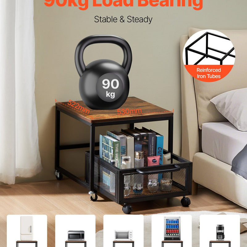 VEVOR mini ledusskapja statīvs 90 kg ar uzglabāšanas ratiņiem un griežamiem riteņiem, gaiši brūns