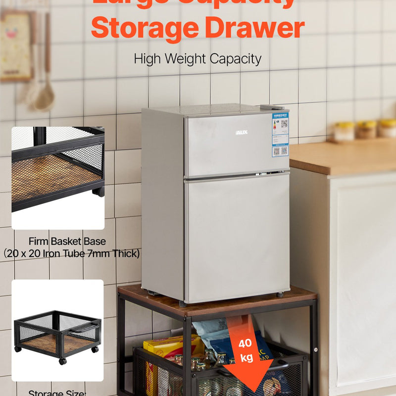 VEVOR mini ledusskapja statīvs 90 kg ar uzglabāšanas ratiņiem un griežamiem riteņiem, gaiši brūns