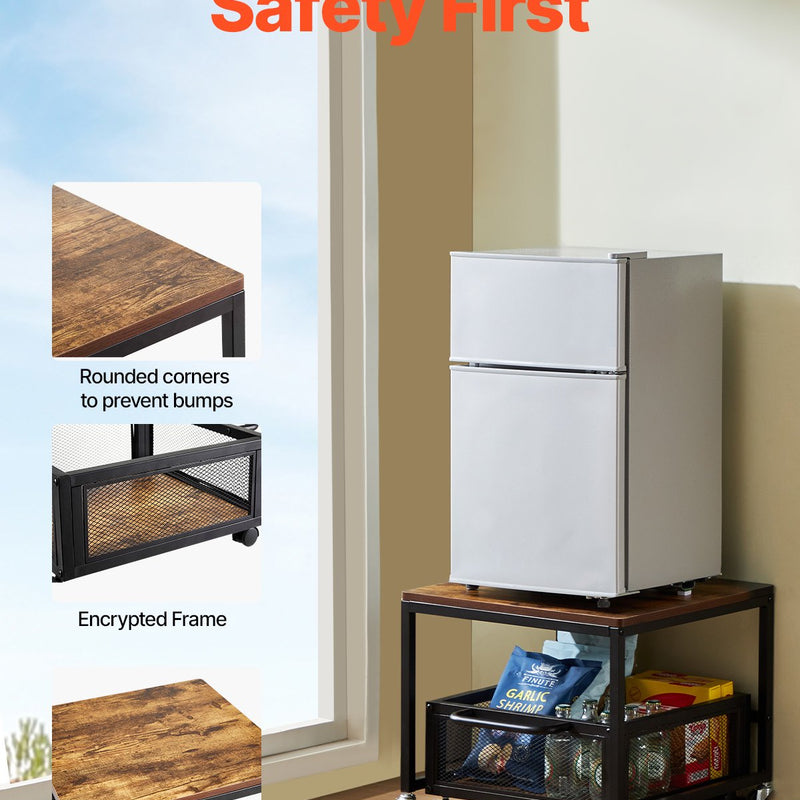 VEVOR mini ledusskapja statīvs 90 kg ar uzglabāšanas ratiņiem un griežamiem riteņiem, gaiši brūns