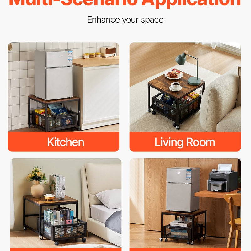 VEVOR mini ledusskapja statīvs 90 kg ar uzglabāšanas ratiņiem un griežamiem riteņiem, gaiši brūns