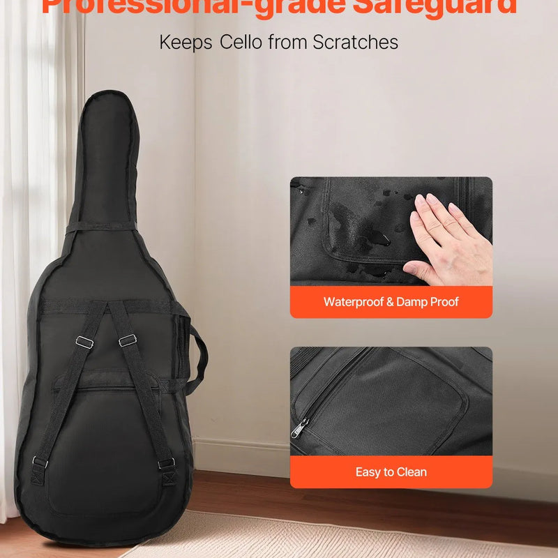 VEVOR 4/4 čella soma, ūdensizturīga neilona pārnēsājama čella forma ar pastiprinātu rokturi, divām plecu siksnām un pret skrāpējumu aizsardzību, melna
