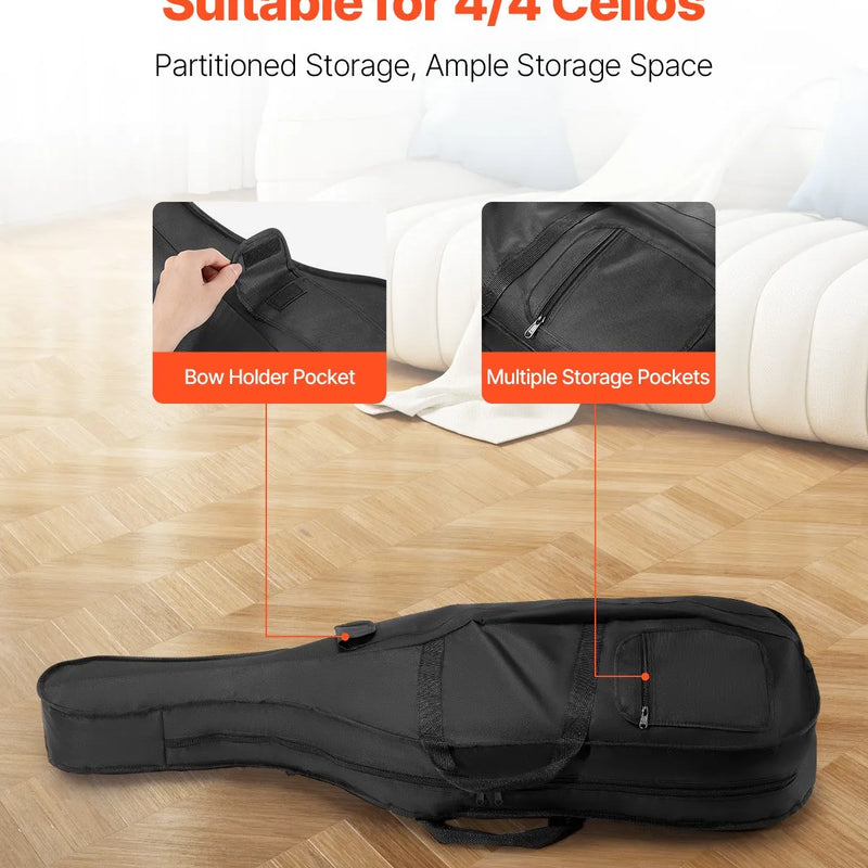 VEVOR 4/4 čella soma, ūdensizturīga neilona pārnēsājama čella forma ar pastiprinātu rokturi, divām plecu siksnām un pret skrāpējumu aizsardzību, melna