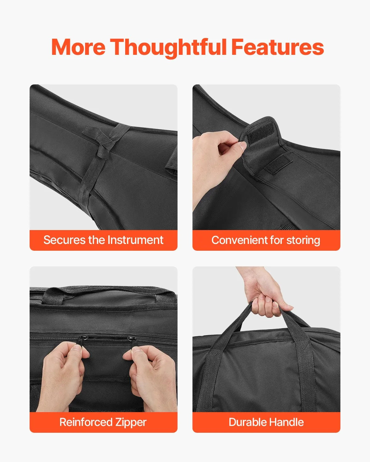 VEVOR Cello 4/4 Bag, Waterproof Nylon with Reinforced Handle and 2 Shoulder Straps, Black