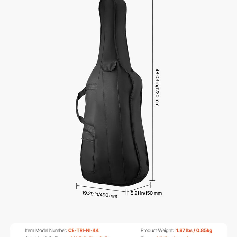 VEVOR 4/4 čella soma, ūdensizturīga neilona pārnēsājama čella forma ar pastiprinātu rokturi, divām plecu siksnām un pret skrāpējumu aizsardzību, melna