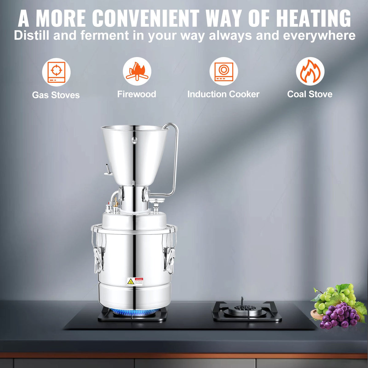 VEVOR Distillation Apparatus 30 l with 6 Coil Spiral, Thermometer and Pump, 304 Stainless Steel