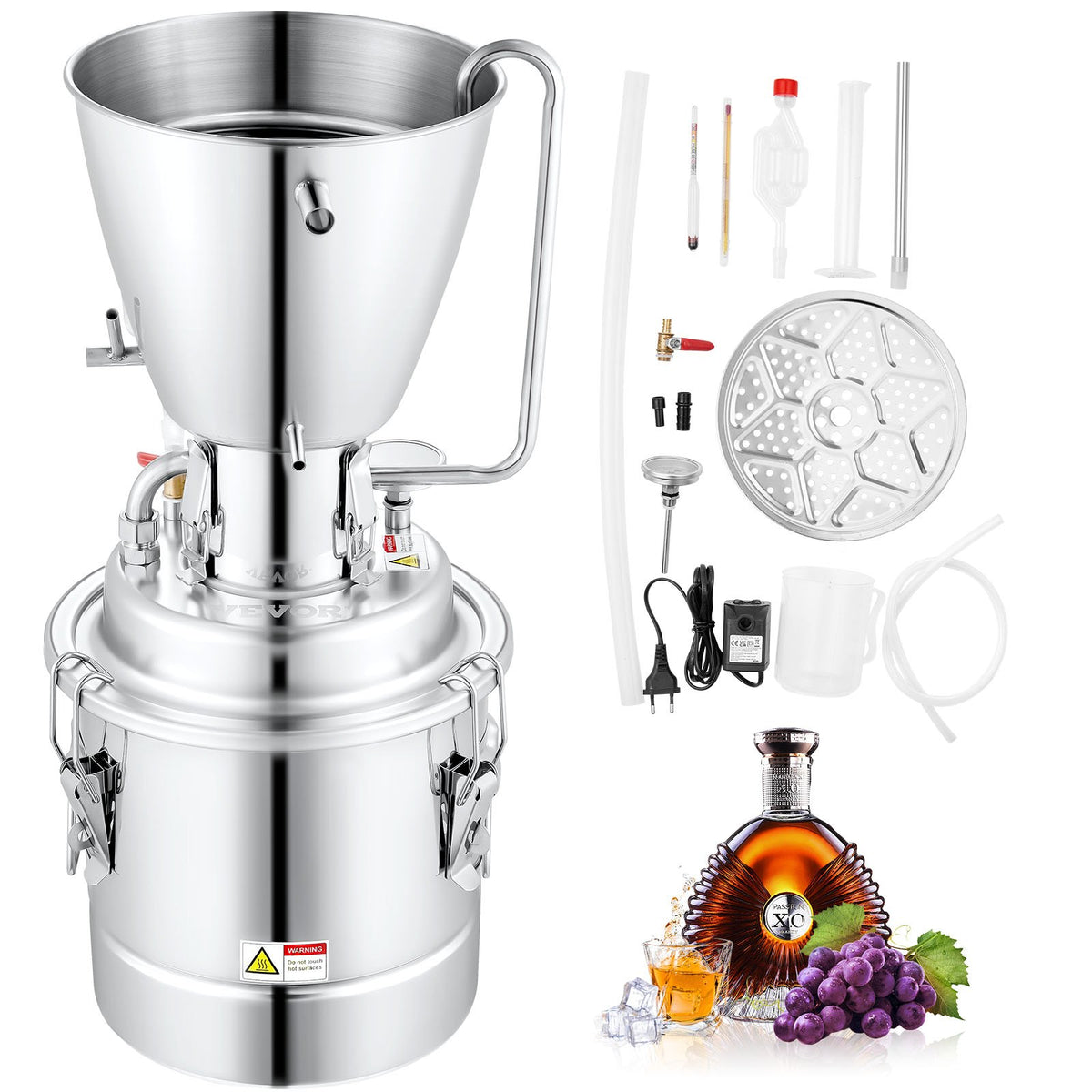 VEVOR Water Distiller 50 L with 304 Stainless Steel Coil, Circulation Pump, Thermometer and Drain Valve