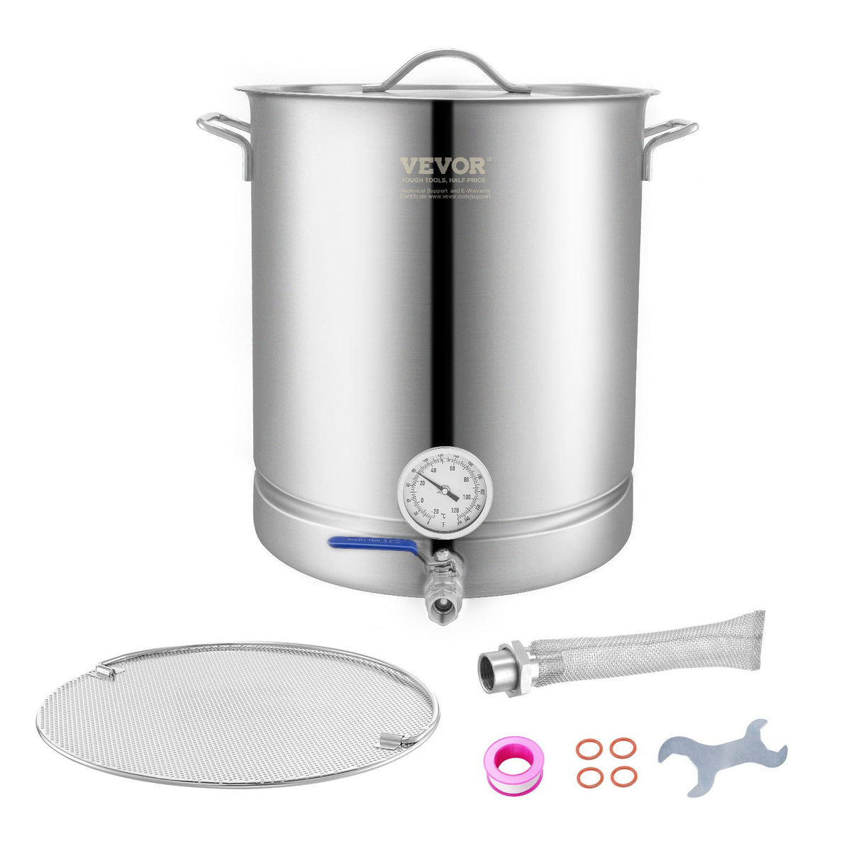 VEVOR Brewing Kettle 60 L with Three-Layer Bottom, Thermometer, Filter and Ball Valve, Stainless Steel