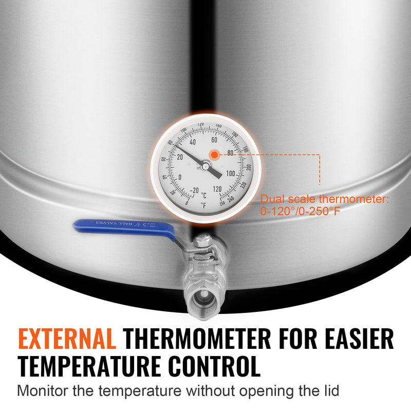 VEVOR 60L Nerūsējošā Tērauda Brūvēšanas Katls ar Tri-Ply Apakšējo Daļu, Vāku, Termometru, Filtru un Bumbiņu Vārstu