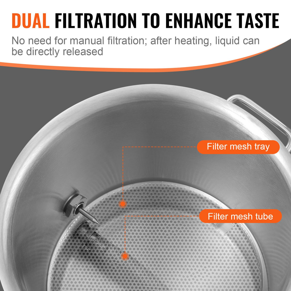 VEVOR Brewing Kettle 60 L with Three-Layer Bottom, Thermometer, Filter and Ball Valve, Stainless Steel