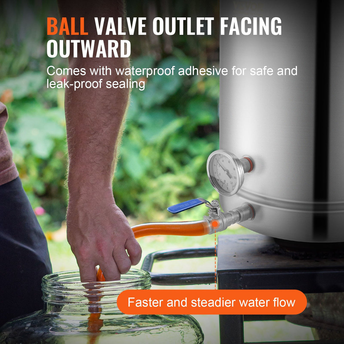 VEVOR Brewing Kettle 60 L with Three-Layer Bottom, Thermometer, Filter and Ball Valve, Stainless Steel