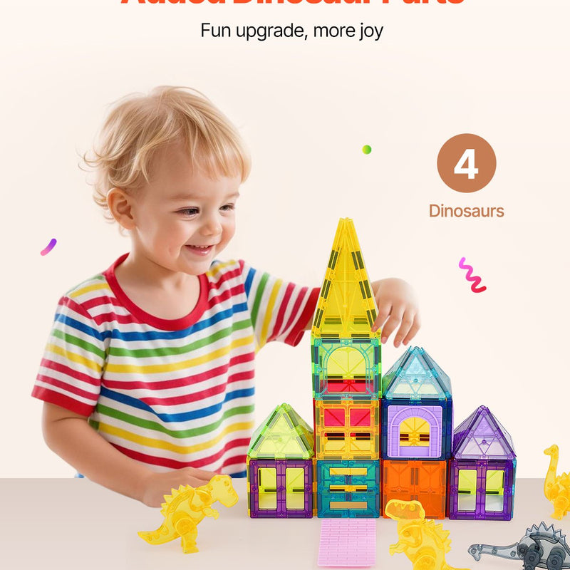 VEVOR magnētisko kluču komplekts, 56 gab., dzīvnieku un dinozauru tematika; magnētiskie būvkluču elementi bērniem, STEM sensorā izglītojošā rotaļlieta bērniem no 3 gadu vecuma