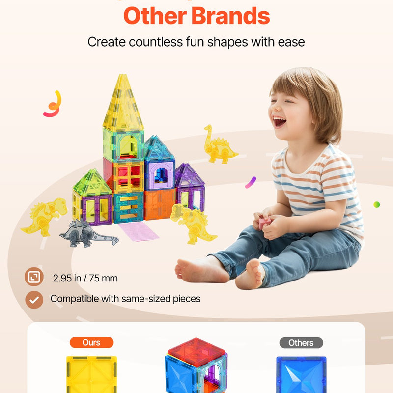 VEVOR magnētisko kluču komplekts, 56 gab., dzīvnieku un dinozauru tematika; magnētiskie būvkluču elementi bērniem, STEM sensorā izglītojošā rotaļlieta bērniem no 3 gadu vecuma