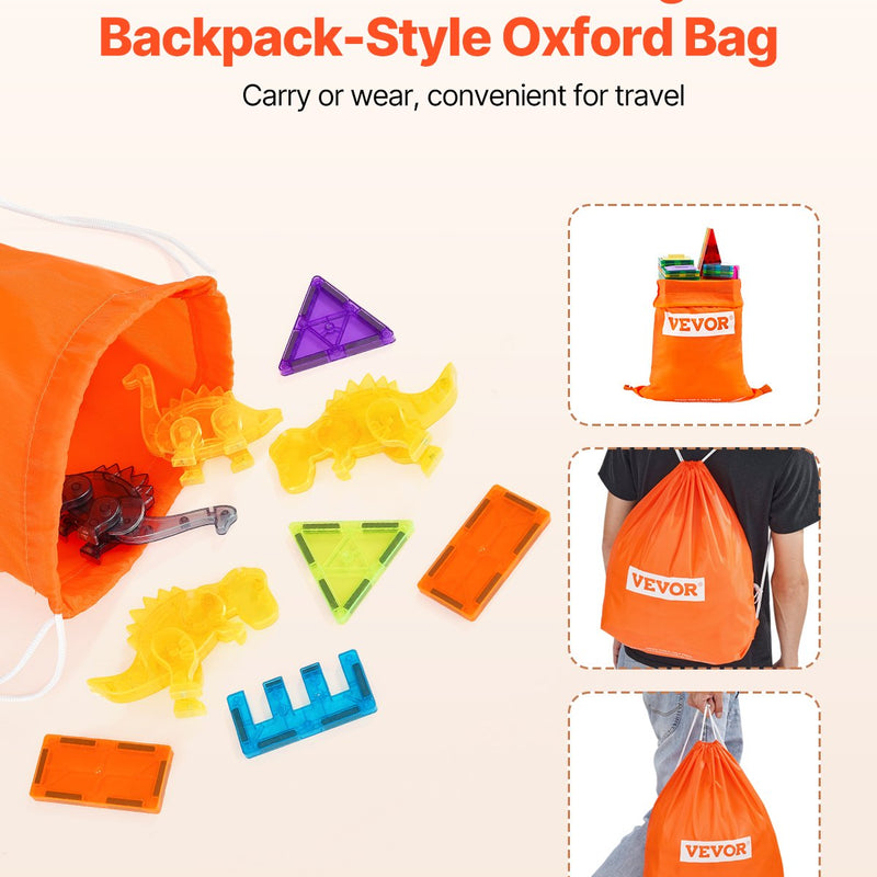 VEVOR magnētisko kluču komplekts, 56 gab., dzīvnieku un dinozauru tematika; magnētiskie būvkluču elementi bērniem, STEM sensorā izglītojošā rotaļlieta bērniem no 3 gadu vecuma