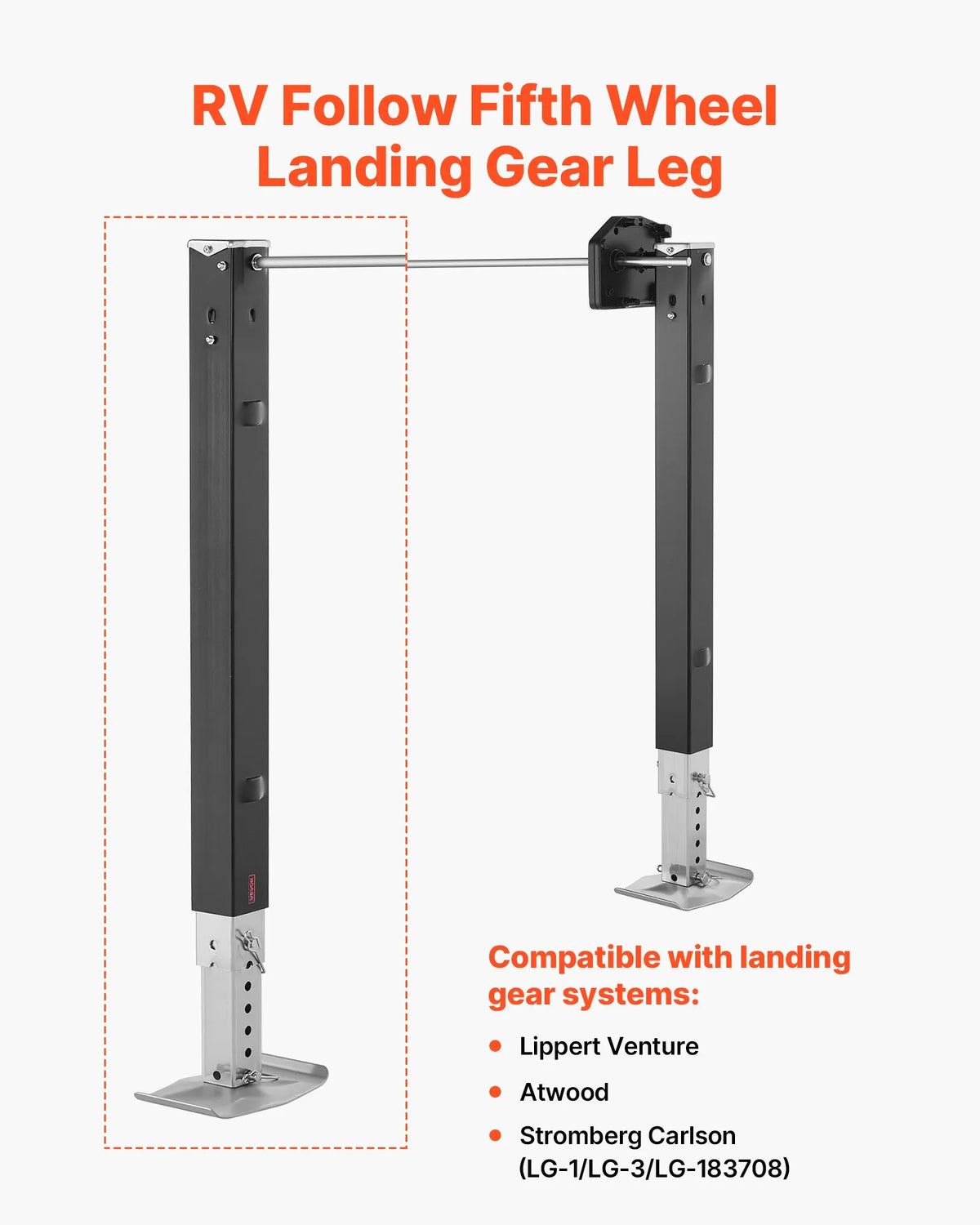 VEVOR 5th Wheel Trailer Landing Gear 179014, 825 mm, Universal Spare Landing Leg Compatible with Lippert Venture, Atwood and Stromberg Carlson Systems, with Pin and Base, Black