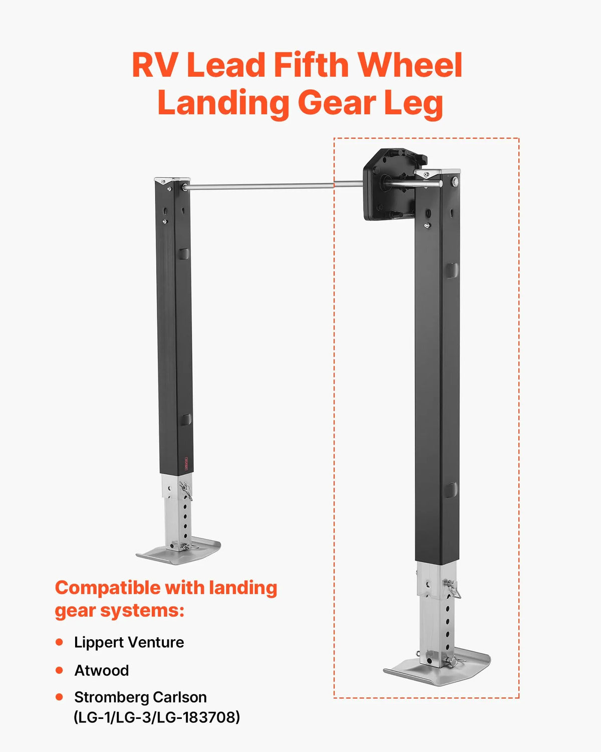VEVOR 5th Wheel Trailer Landing Gear Leg 179013, 825 mm, Universal Spare Support Leg Compatible with Lippert Venture, Atwood and Stromberg Carlson Systems, with Pin and Base, Black
