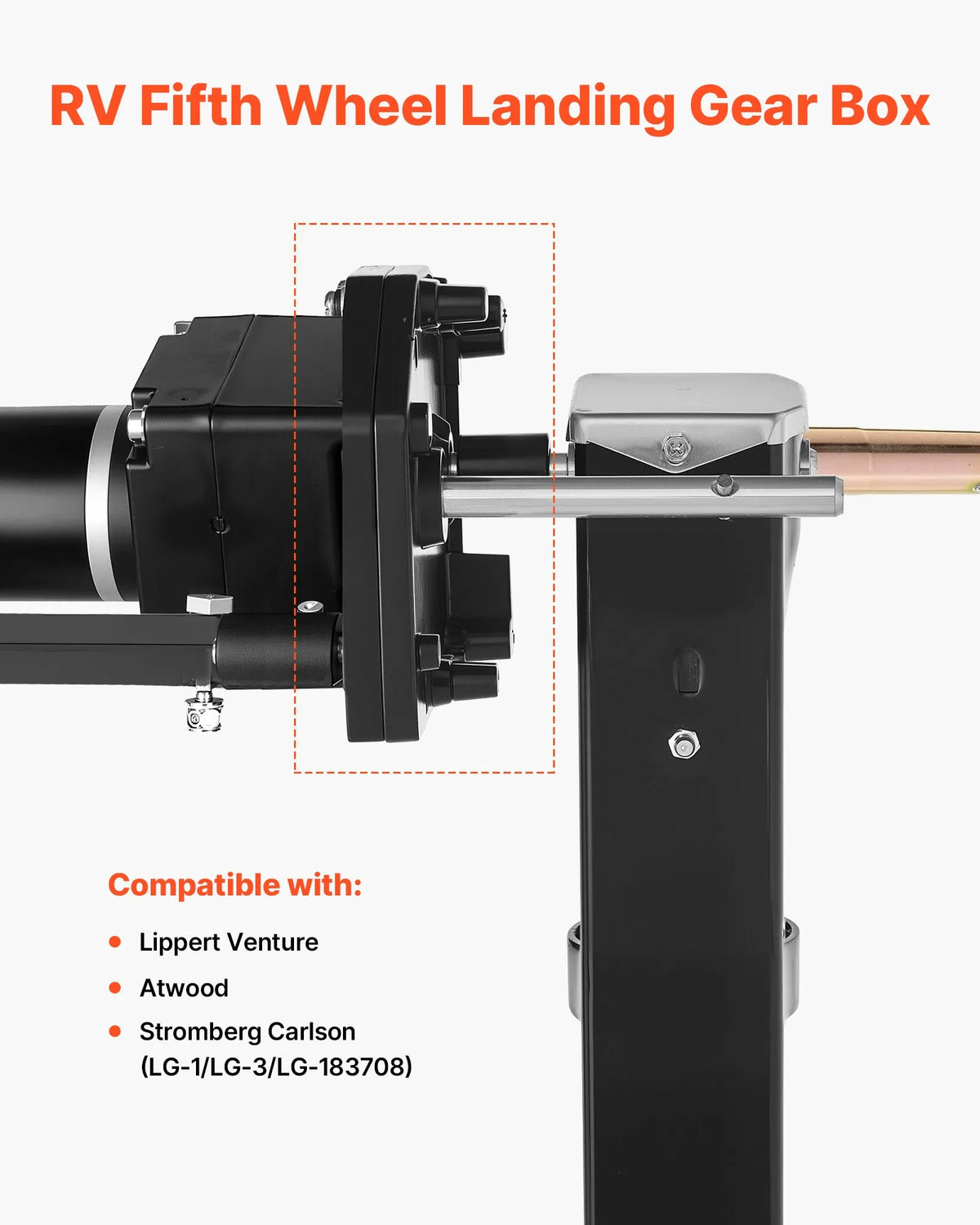 VEVOR 5th Wheel Trailer Landing Gear Gearbox 276602, Universal Steel Gearbox Compatible with Lippert Venture, Atwood and Stromberg Carlson Landing Gear Systems, LG-179015 Replacement, Adjustable Height, Black