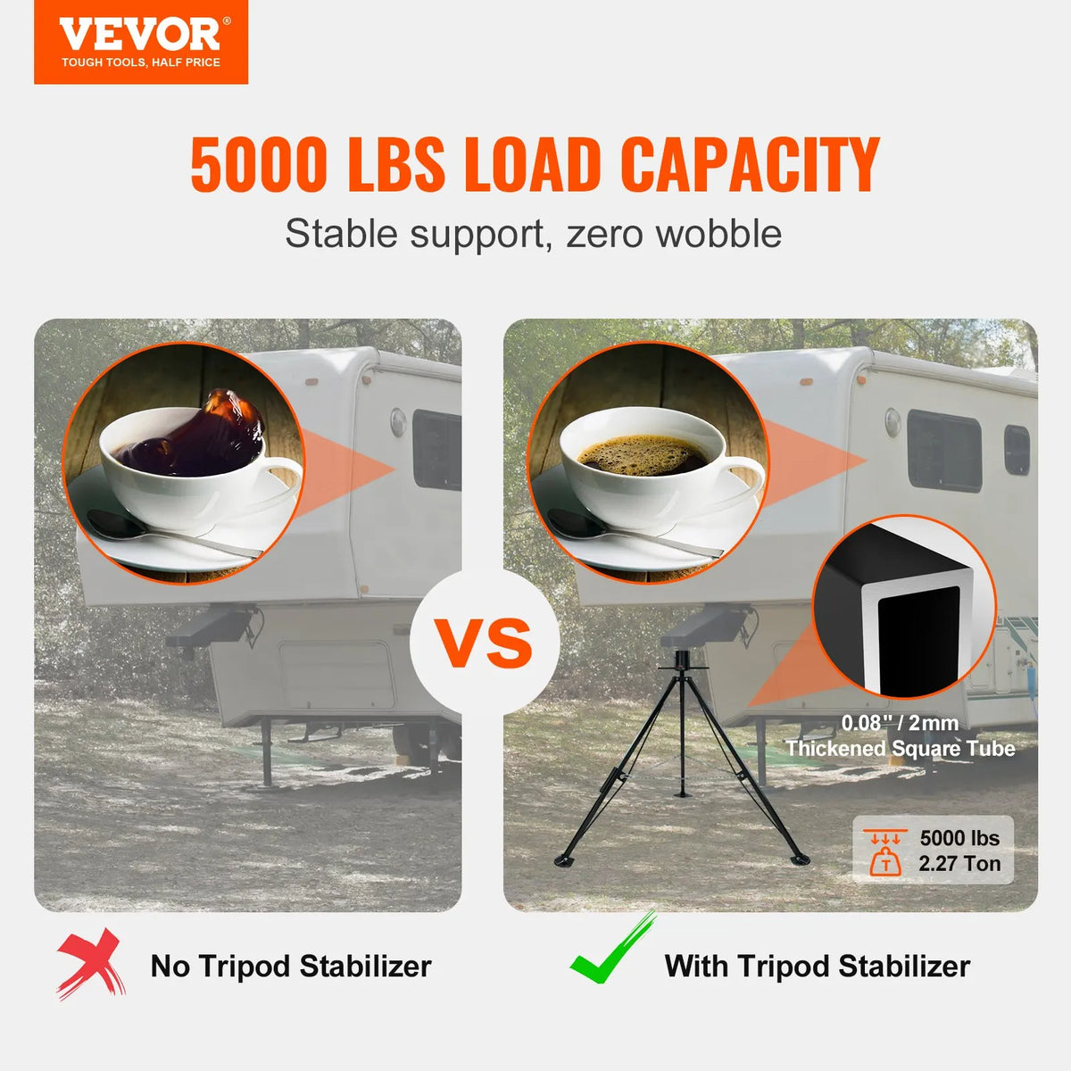 VEVOR 5th Wheel Trailer Stabiliser Jack, 2268 kg Load Capacity, Adjustable Height 889–1448 mm, RV and 5th Wheel Trailer Support Stand, Suitable for Motorhomes and Campers