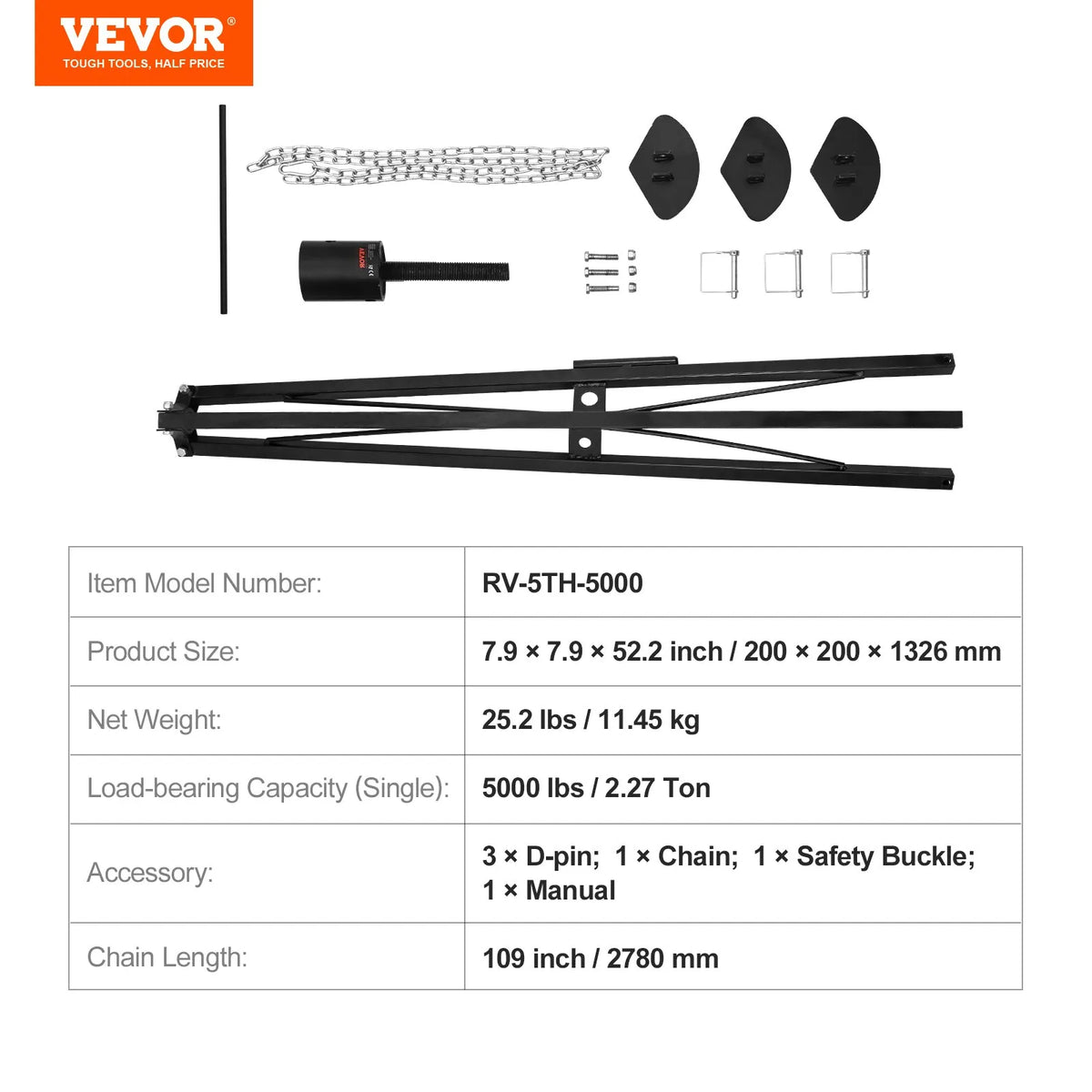 VEVOR 5th Wheel Trailer Stabiliser Jack, 2268 kg Load Capacity, Adjustable Height 889–1448 mm, RV and 5th Wheel Trailer Support Stand, Suitable for Motorhomes and Campers