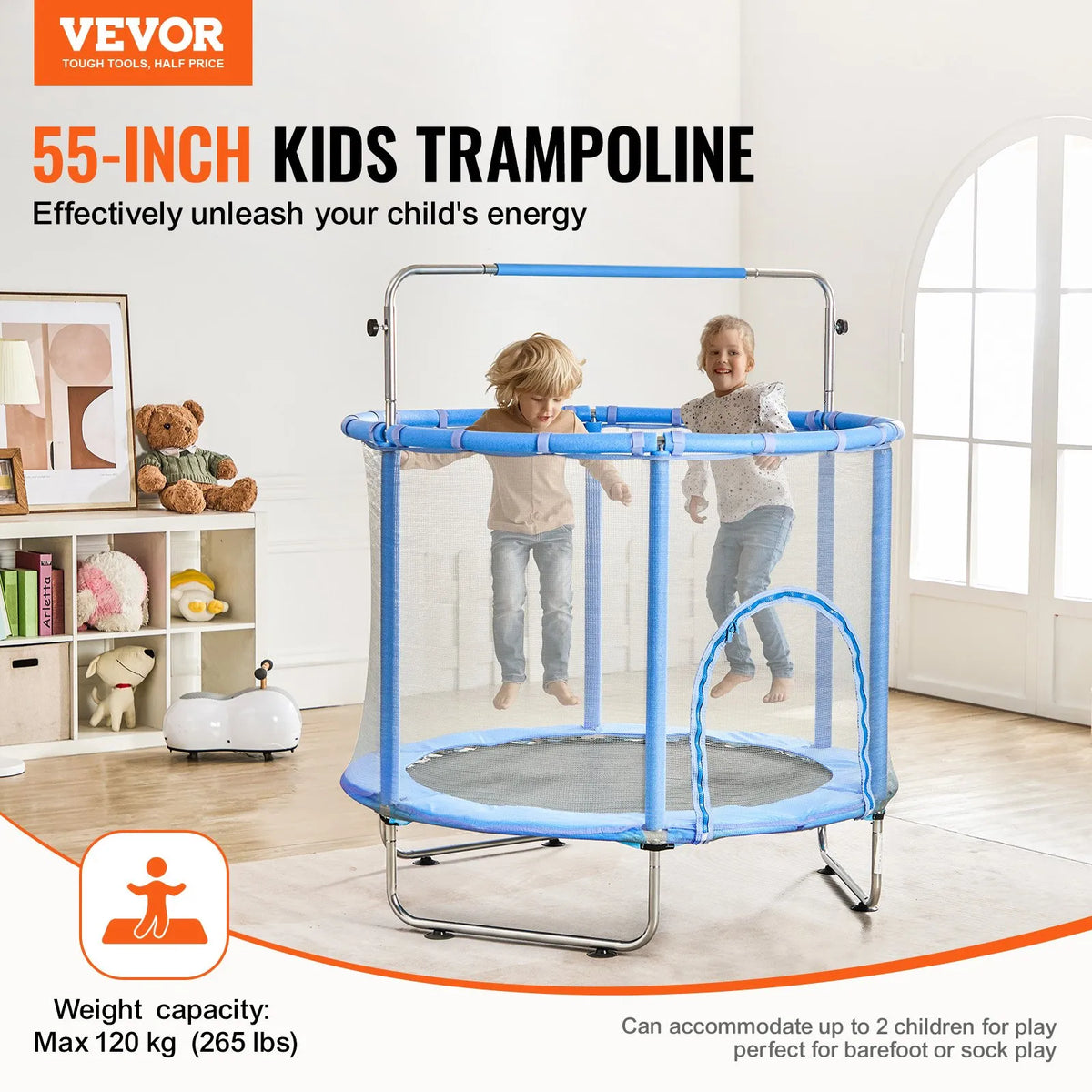VEVOR Children's Trampoline with Safety Net, 140 cm, Indoor and Outdoor