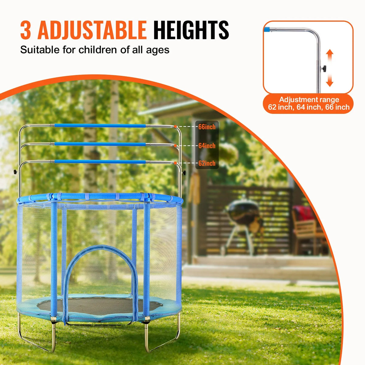 VEVOR Children's Trampoline with Safety Net, 140 cm, Indoor and Outdoor