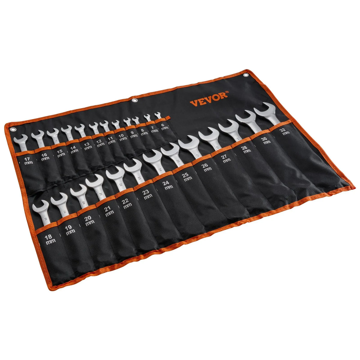 VEVOR 25-Piece Open-End Spanner Set with Storage Bag, Carbon Steel, Metric 6–32 mm, for Household Tasks, Garage, Workshop, Car Repair and Emergencies