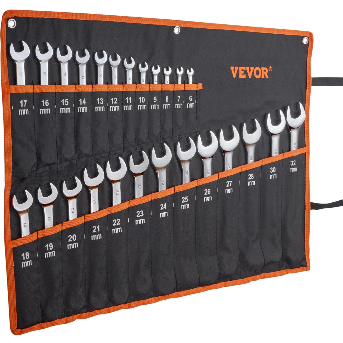 VEVOR 25-Piece Open-End Spanner Set with Storage Bag, Carbon Steel, Metric 6–32 mm, for Household Tasks, Garage, Workshop, Car Repair and Emergencies