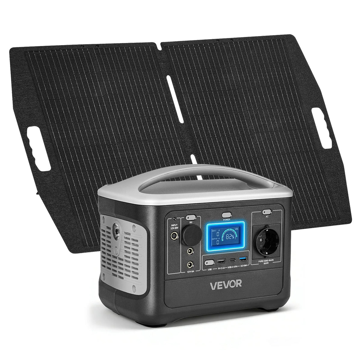 VEVOR portatīvā elektroenerģijas stacija ar 100 W saules paneli, 600 W saules ģenerators ar 493 Wh LiFePO4 akumulatoru un 7 izvades portiem mājas ārkārtas situācijām, kempingam un RV ceļojumiem - ZEMLETES.LV
