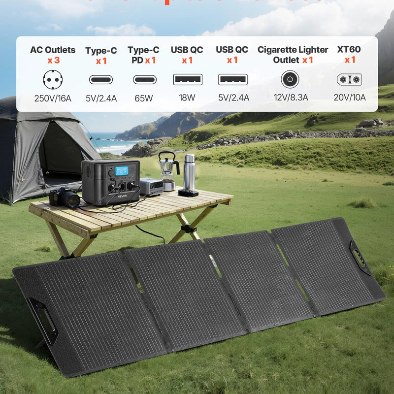 VEVOR portatīvā elektroenerģijas stacija ar 200 W saules paneli, 1200 W saules ģenerators ar 806 Wh LiFePO4 akumulatoru un 9 izvades portiem mājas avārijas situācijām, kempingam un RV ceļojumiem - ZEMLETES.LV