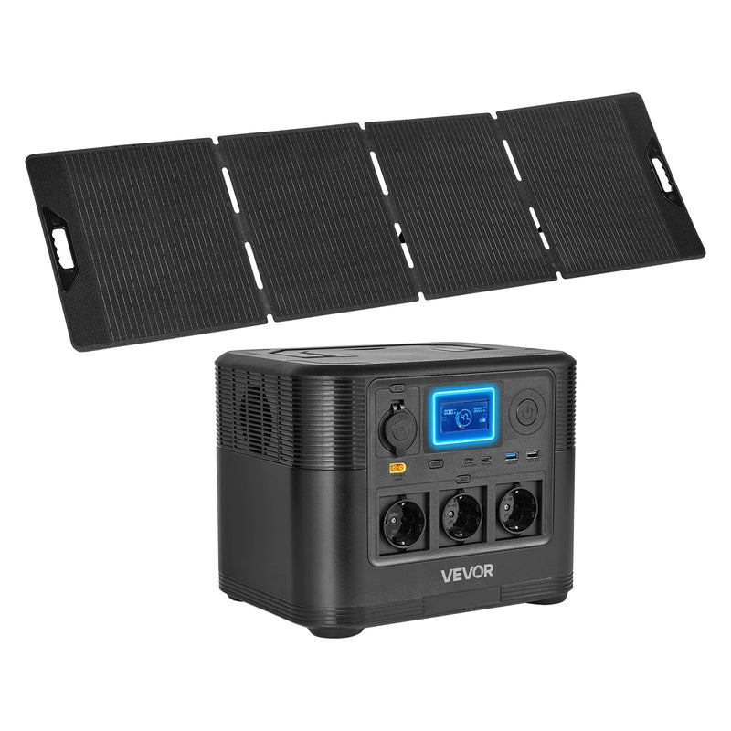 VEVOR portatīvā elektroenerģijas stacija ar 200 W saules paneli, 1800 W saules ģenerators ar 1008 Wh LiFePO4 akumulatoru un 9 izvades portiem mājas avārijas situācijām, kempingam un RV ceļojumiem